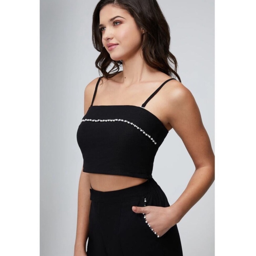 Wildfox Odessa Black Beauty Beaded Crop Top